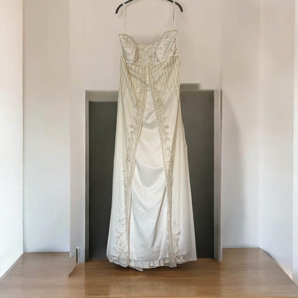 Alfred Angelo Satin Embroidered Beaded Strapless Wedding Gown 12